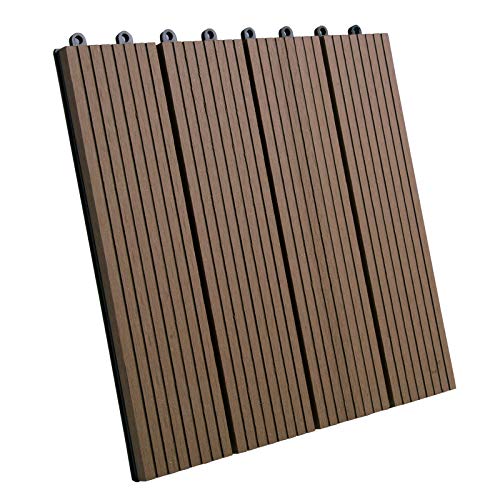 WOLTU Suelo de WPC Set de 11 Baldosas de Madera Exterior para Porche Patios Jardin, 30 x 30 cm Compuesta Azulejos para Terraza Marrón