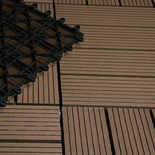 WOLTU Suelo de WPC Set de 11 Baldosas de Madera Exterior para Porche Patios Jardin, 30 x 30 cm Compuesta Azulejos para Terraza Marrón