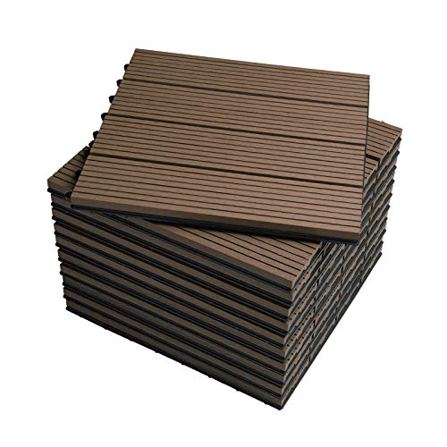 WOLTU Suelo de WPC Set de 11 Baldosas de Madera Exterior para Porche Patios Jardin, 30 x 30 cm Compuesta Azulejos para Terraza Marrón