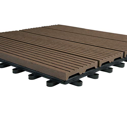 WOLTU Suelo de WPC Set de 11 Baldosas de Madera Exterior para Porche Patios Jardin, 30 x 30 cm Compuesta Azulejos para Terraza Marrón