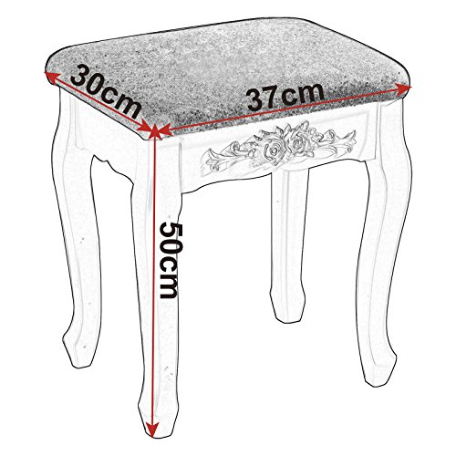 WOLTU Taburete de Maquillaje Taburete Rústico Taburete Tapizado Madera de MDF Lacado Blanco de Maquillaje Barroco, Blanco Crema MB6015cm
