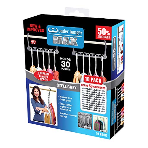Wonder Hanger – nuevo y mejorado Max 3 X el armario espacio para fácil, sin esfuerzo, no necesita planchado, ropa, se envía montado, Color Gris Wonder Hanger – nuevo y mejorado Max 3 X el armario espacio para fácil, sin esfuerzo, no necesita planchado, ropa, se envía montado, Color Gris