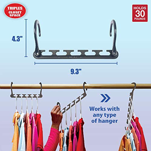 Wonder Hanger – nuevo y mejorado Max 3 X el armario espacio para fácil, sin esfuerzo, no necesita planchado, ropa, se envía montado, Color Gris