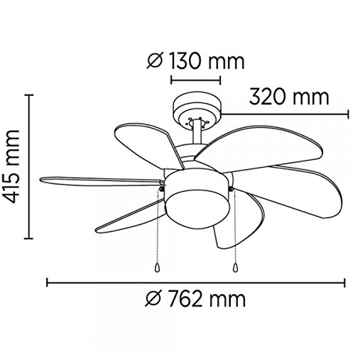 Wonderlamp Basic Ventilador de Techo con Luz E27, 15 W, Blanco, 76.2 x 76.2 x 41.5 cm