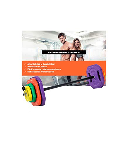 Wonduu Juego De Body Pump | Set Pesas con Barra Y Discos De Colores De 20 A 50 Kg. | Peso 50 KG.