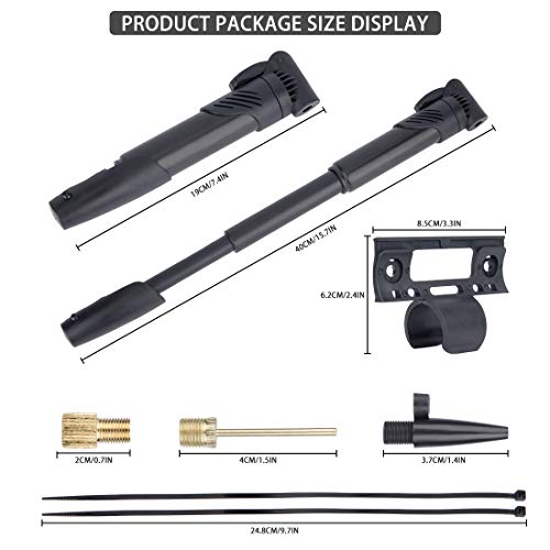 Wonnell Bomba de Bicicleta Mini Bomba de Bike Bomba de neumático portátil Tapas de válvula de Ciclo y Montaje de Marco Se Adapta a válvulas Presta y Schrader Inflado rápido y preciso