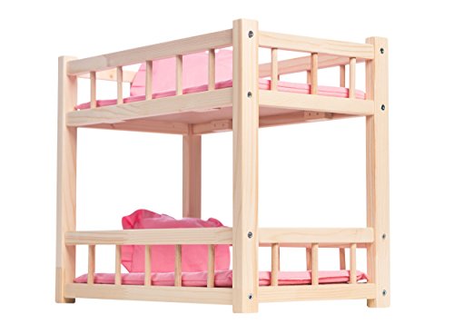 WOODTASTIC Litera de Madera para Muñecas Bebé de hasta 36 cm, con Juego de Cama de Lino Color Rosa