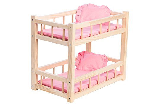 WOODTASTIC Litera de Madera para Muñecas Bebé de hasta 36 cm, con Juego de Cama de Lino Color Rosa WOODTASTIC Litera de Madera para Muñecas Bebé de hasta 36 cm, con Juego de Cama de Lino Color Rosa