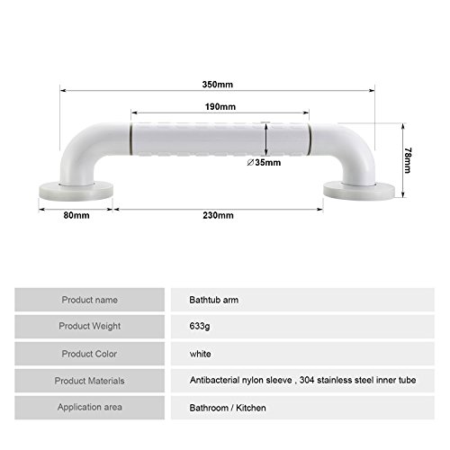 WOOHSE Asidero de Baño Antideslizante blanco Ø 35x350 mm Asa de Seguridad para Baño Manija de la Ducha de Acero Inoxidable para Niños y personas mayores o enfermas, Capacidad de carga máx. 120 kg