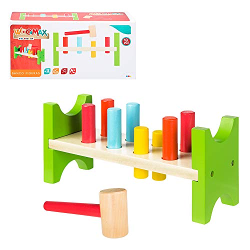 WOOMAX- Banco con figuras y martillo de madera (Colorbaby 40999) WOOMAX- Banco con figuras y martillo de madera (Colorbaby 40999)