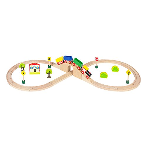 WOOMAX-Tren de madera y vías 30 piezas, (ColorBaby 43629)