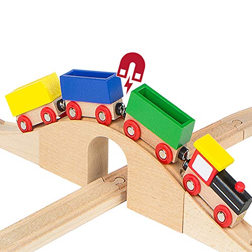 WOOMAX-Tren de madera y vías 30 piezas, (ColorBaby 43629)