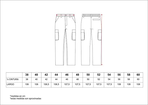 Work Team Pantalón con Cintura elástica, Multibolsillos. 100% Algodón. Hombre Marino 40