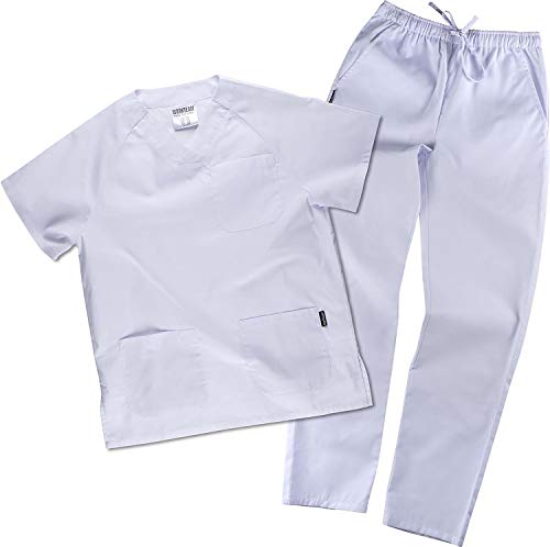 Work Team Uniforme Sanitario, con elástico y cordón en la Cintura, Casaca y Pantalon Unisex Blanco 3XL Work Team Uniforme Sanitario, con elástico y cordón en la Cintura, Casaca y Pantalon Unisex Blanco 3XL