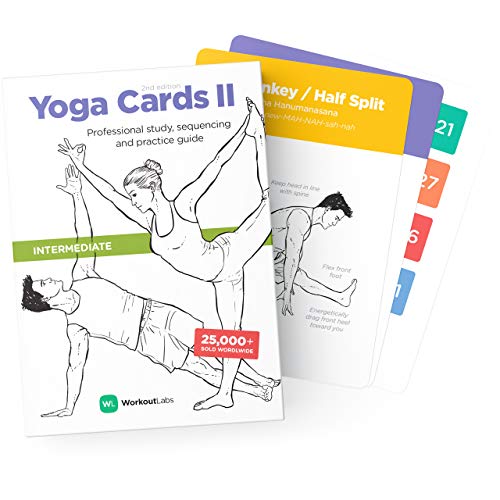 WorkoutLabs Tarjetas plásticas de Yoga con Lengua sánscrito para intermedio Estudio Visual, secuenciación de Clases, práctica con posturas, Ejercicios de respiración y meditación