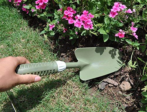 Worth Garden Pala Jardineria de Acero para Plantar en Jardín y en Macetas 34.5cm*8.5cm*4.5cm Herramientas de Jardinería Manuales con multifunción Cabezal de Acero al Carbono c/Mango Suave TPR