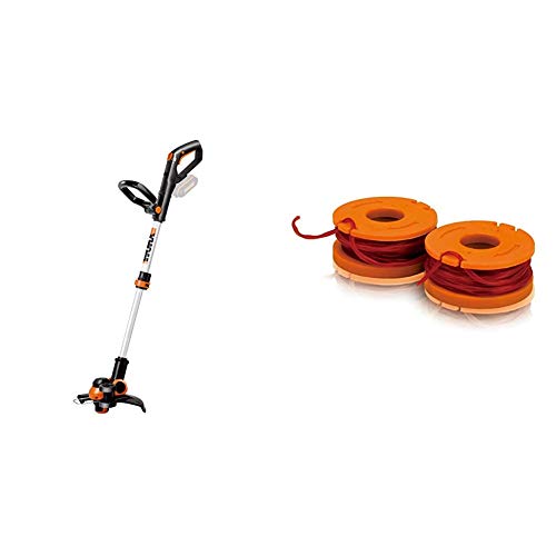 Worx Wg163E.9 Batería Negro, Metálico, Naranja Cortabordes y Desbrozadora Cortacésped (String Trimmer, Nylon Line, D-Loop Handle, 1,65 Mm, 3 M, Negro, Metálico, Naranja) + Wa0004 1 Carrete Cortabordes