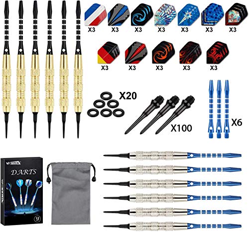 WOTEK 12 Dardos Punta de Plastico para Diana Electrónica, Dardos Diana Electronica + 6 Ejes De Aleación De Zinc + 36 Plumas De 12 Patrones + 100 Puntas -18 Gramos WOTEK 12 Dardos Punta de Plastico para Diana Electrónica, Dardos Diana Electronica + 6 Ejes De Aleación De Zinc + 36 Plumas De 12 Patrones + 100 Puntas -18 Gramos