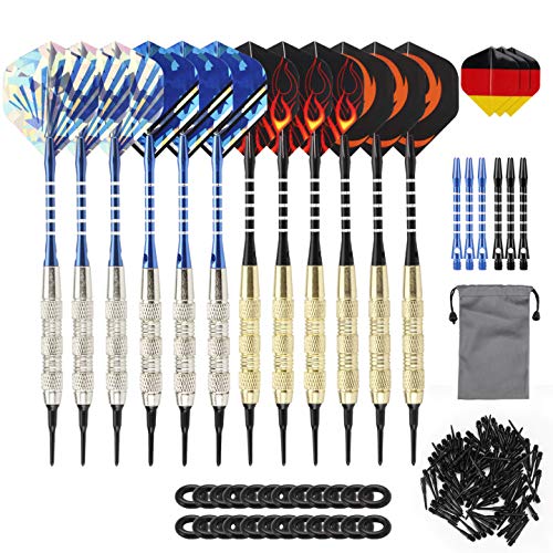 WOTEK 12 Dardos Punta de Plastico para Diana Electrónica, Dardos Diana Electronica + 6 Ejes De Aleación De Zinc + 36 Plumas De 12 Patrones + 100 Puntas -18 Gramos WOTEK 12 Dardos Punta de Plastico para Diana Electrónica, Dardos Diana Electronica + 6 Ejes De Aleación De Zinc + 36 Plumas De 12 Patrones + 100 Puntas -18 Gramos