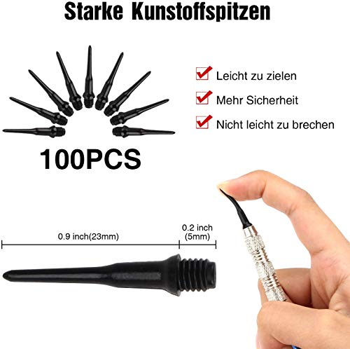 WOTEK 12 Dardos Punta de Plastico para Diana Electrónica, Dardos Diana Electronica + 6 Ejes De Aleación De Zinc + 36 Plumas De 12 Patrones + 100 Puntas -18 Gramos