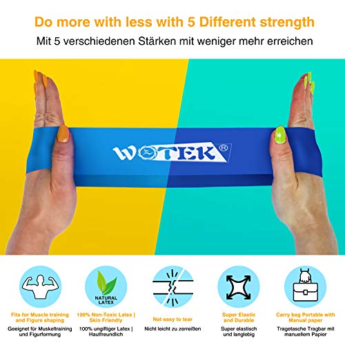 WOTEK Bandas Elasticas Fitness, Cintas Elasticas Musculacion Goma Elastica Fitness Bandas Elasticas Musculacion Bandas De Resistencia para Yoga,Fuerza,Fisioterapia,Crossfit,Pilates,Estiramientos