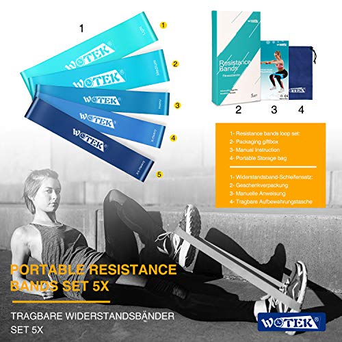 WOTEK Bandas Elasticas Fitness, Cintas Elasticas Musculacion Goma Elastica Fitness Bandas Elasticas Musculacion Bandas De Resistencia para Yoga,Fuerza,Fisioterapia,Crossfit,Pilates,Estiramientos