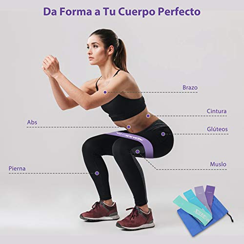 WOTEK Bandas Elásticas Fitness/Bandas de Resistencia, Set de 4 Colores Cintas Elasticas Musculacion y Fitness, Látex Natural Gomas elasticas musculacion con Guía de Ejercicios y Bolsa Almacenamiento