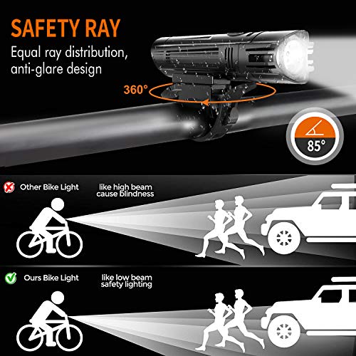 WOTEK Luces para Bicicleta LED Impermeable, Luces Bicicleta Delantera y Trasera Recargable USB, 4 Modos de Lluminación Linterna LED Batería de 2000mA para Ciclismo Carretera y Montaña para la Noche