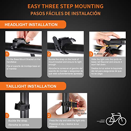 WOTEK Luces para Bicicleta LED Impermeable, Luces Bicicleta Delantera y Trasera Recargable USB, 4 Modos de Lluminación Linterna LED Batería de 2000mA para Ciclismo Carretera y Montaña para la Noche