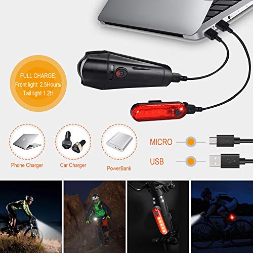 WOTEK Luces para Bicicleta LED Impermeable, Luces Bicicleta Delantera y Trasera Recargable USB, 4 Modos de Lluminación Linterna LED Batería de 2000mA para Ciclismo Carretera y Montaña para la Noche