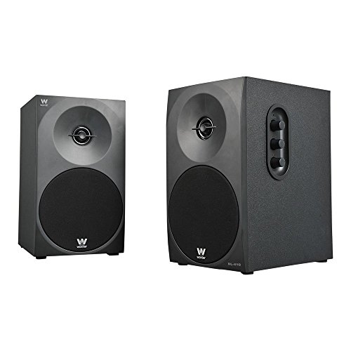 Woxter Dynamic Line 410 – Altavoces estéreo 2.0 Autoamplificados con 150W de potencia, Madera, Woofer de 4 pulgadas, 2 Tweeter, 3.5 mm, RCA, Control volumen, agudos, graves, Bookself Speakers, Negro