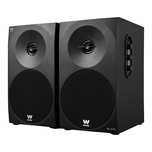 Woxter Dynamic Line 410 – Altavoces estéreo 2.0 Autoamplificados con 150W de potencia, Madera, Woofer de 4 pulgadas, 2 Tweeter, 3.5 mm, RCA, Control volumen, agudos, graves, Bookself Speakers, Negro