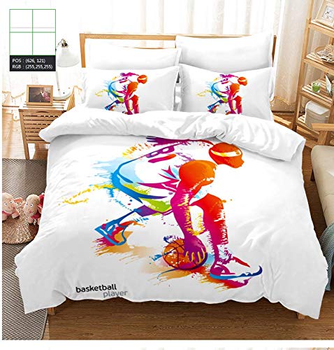 WPHRL Blanco Rojo Aficionado al Baloncesto 3D Funda nórdica de 140x200cm Juego de Ropa de Cama de Microfibra Ligera (1 Funda nórdica + 2 Fundas de Almohada 50x75cm)