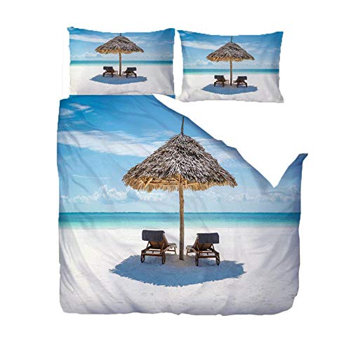 WPHRL Completo Copripiumino Matrimoniale Regalo di Halloween Silla de Playa bajo el Cielo Azul Set Biancheria da Letto 3 Pz Coperta Trapunta Microfibra Ipoallergenico per 140x200cm