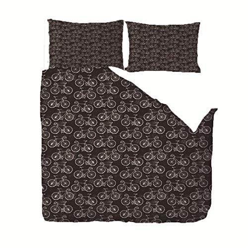 WPHRL Juego de Ropa de Cama 3 Piezas Poliéster Microfibr Bicicleta Estampada Negra Juego de Fundas de Edredón Incluye 1 Funda Nórdica y 2 Funda de Almohada 220x240cm