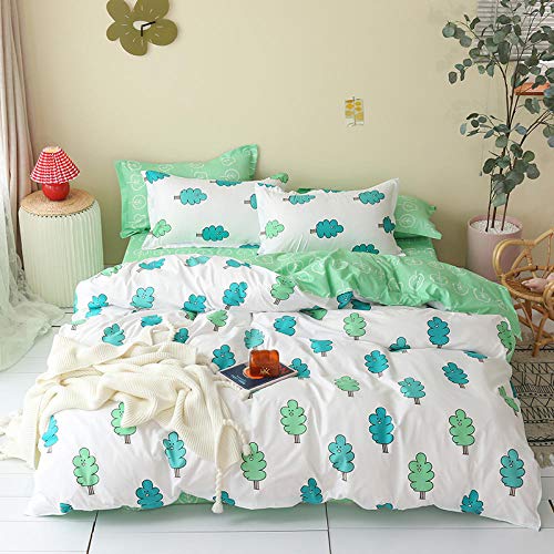 WPHRL Juego de Ropa de Cama Funda nórdica 4 Piezas Maderas Blancas y Verdes 150x200cm Algodón poliéster de Funda de Edredón Incluye 1 Funda de Edredón 1 Hoja y 2 Fundas de Almohada