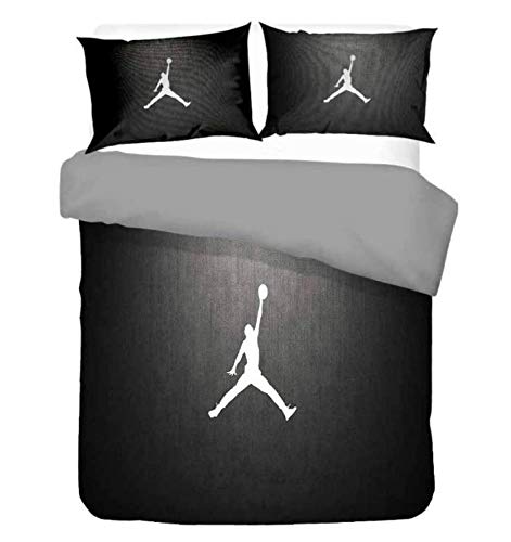 WPHRL Silueta de fanático del Baloncesto Blanco y Negro Juego de Ropa de Cama de 3D Funda nórdica de Microfibra Ligera con Cierre de Cremallera Doble 200x200cm(1 Funda nórdica + 2 Fundas de Almohada)