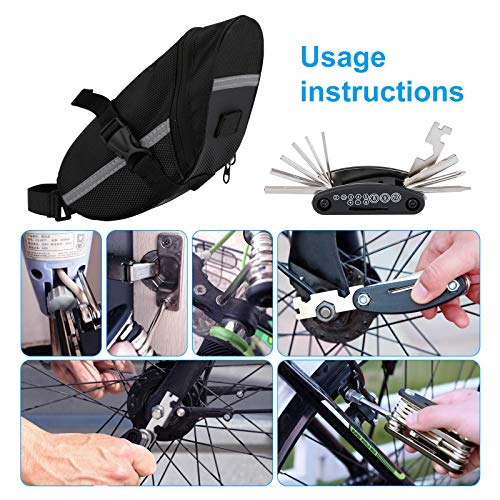 Wukong-Bolsa de sillín de Bicicleta con Herramientas de reparación 16 en 1 Kit de Herramientas de reparación de neumáticos de pinchazos de Bicicleta Multifuncional Wukong-Bolsa de sillín de Bicicleta con Herramientas de reparación 16 en 1 Kit de Herramientas de reparación de neumáticos de pinchazos de Bicicleta Multifuncional