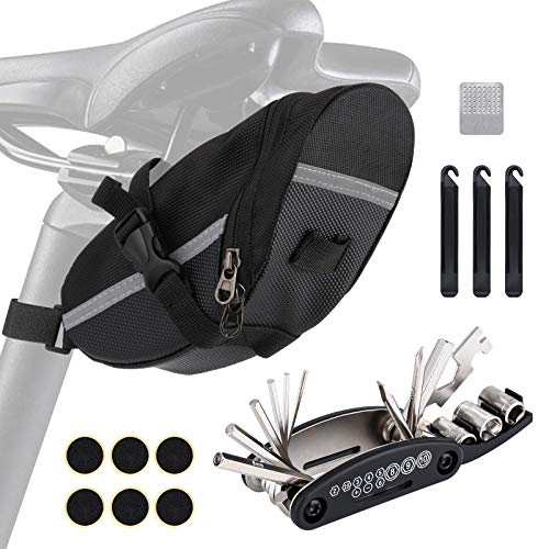Wukong-Bolsa de sillín de Bicicleta con Herramientas de reparación 16 en 1 Kit de Herramientas de reparación de neumáticos de pinchazos de Bicicleta Multifuncional Wukong-Bolsa de sillín de Bicicleta con Herramientas de reparación 16 en 1 Kit de Herramientas de reparación de neumáticos de pinchazos de Bicicleta Multifuncional