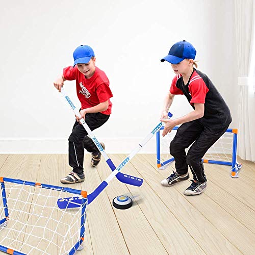 Wuudi Juego de Hockey, Hockey sobre Patines con 2 Goles y Pelota, Pelota de Fútbol para Interiores, Regalos para Niños de 4 5 6 7 8 9 10 11 12 Años