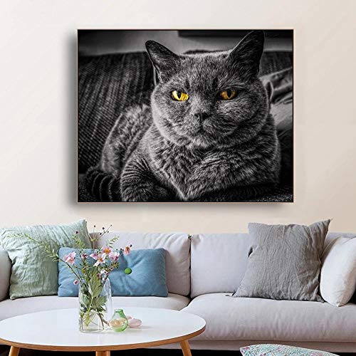 WXDQ Póster artístico de Pared de Gato Azul Ruso con Estampado de Animales en Lienzo Cuadro de Pintura para decoración de Sala de estar-50x70cmx1 Piezas sin Marco