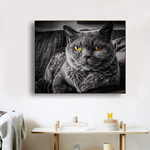 WXDQ Póster artístico de Pared de Gato Azul Ruso con Estampado de Animales en Lienzo Cuadro de Pintura para decoración de Sala de estar-50x70cmx1 Piezas sin Marco