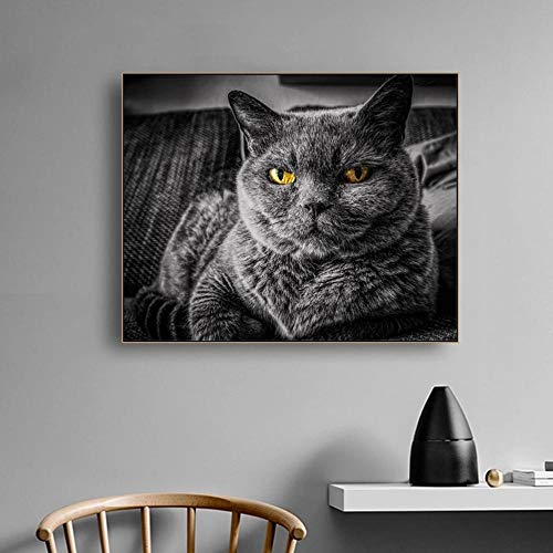 WXDQ Póster artístico de Pared de Gato Azul Ruso con Estampado de Animales en Lienzo Cuadro de Pintura para decoración de Sala de estar-50x70cmx1 Piezas sin Marco