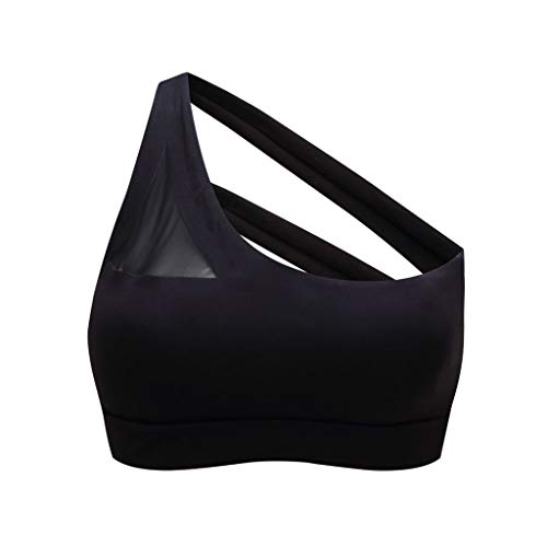 WZHZJ Tops Sujetador de los Deportes Hollow out Back Líneas de la Aptitud del Ejercicio extenuante Bra Oblicua de un Hombro Correa de Las Mujeres (Color : Black, Size : XS Code)