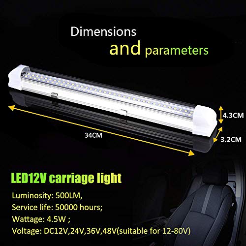 WZTO Barra de Luz 72 LED Interior del Coche led tubo DC 12-80V lámpara de Coches Luz de LED Iluminación Interior 500lm Tubo 1PCS