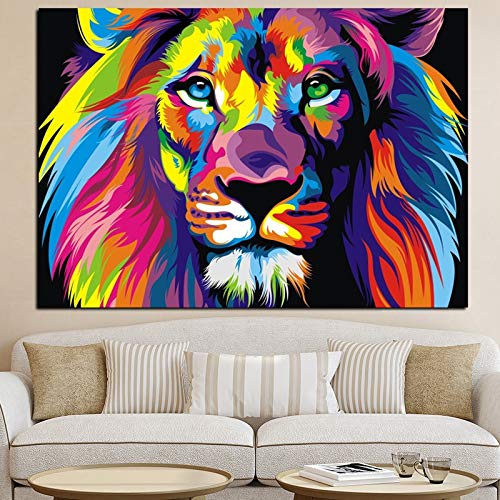 wZUN Acuarela león Animal Lienzo Abstracto Pintura Cartel de Dibujos Animados impresión Arte Pop Imagen Mural Moderna para habitación de niños decoración nórdica 50x70 cm