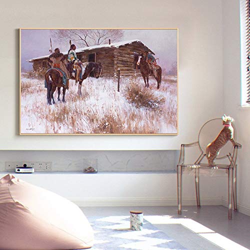 wZUN Hombres cazando a Caballo Pintura al óleo Carteles e Impresiones sobre Lienzo imágenes artísticas de Pared escandinavas decoración del hogar 50x70 cm