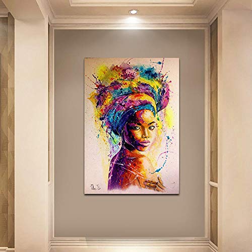 wZUN Mujeres africanas Pintura al óleo Arte de la Pared decoración Carteles e Impresiones Pintura Ilustraciones Cuadros decoración del hogar 60x90cm Sin Marco