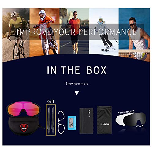 X-TIGER Gafas Ciclismo CE Certificación Polarizadas con 3 Lentes Intercambiables UV 400 Gafas,Corriendo,Moto MTB Bicicleta Montaña,Camping y Actividades al Aire Libre para Hombres y Mujeres TR-90 X-TIGER Gafas Ciclismo CE Certificación Polarizadas con 3 Lentes Intercambiables UV 400 Gafas,Corriendo,Moto MTB Bicicleta Montaña,Camping y Actividades al Aire Libre para Hombres y Mujeres TR-90