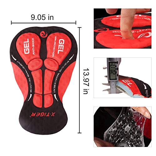 X-TIGER Hombres Ropa Interior de Bicicleta con 5D Gel Acolchado MTB Ciclismo Pantalones Cortos, Color Negro con Rojo, XL X-TIGER Hombres Ropa Interior de Bicicleta con 5D Gel Acolchado MTB Ciclismo Pantalones Cortos, Color Negro con Rojo, XL